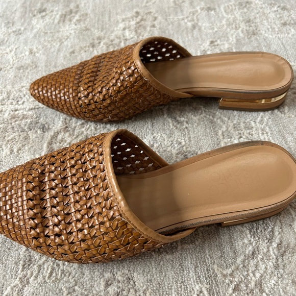 Franco Sarto Womens 7M Woven Tan Brown Leather Mules Flats Shoes Boho Classic - Picture 5 of 8
